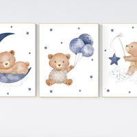 Nursery decor bear, nursery decor boy, bear nursery print, teddy bear decor, nursery wall art animals, boy nursery, navy nursery, navy blue