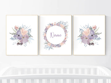 Purple flower nursery decor, Nursery decor girl, purple blush, nursery decor girl flower, lilac and blush, lilac nursery, girls room decor