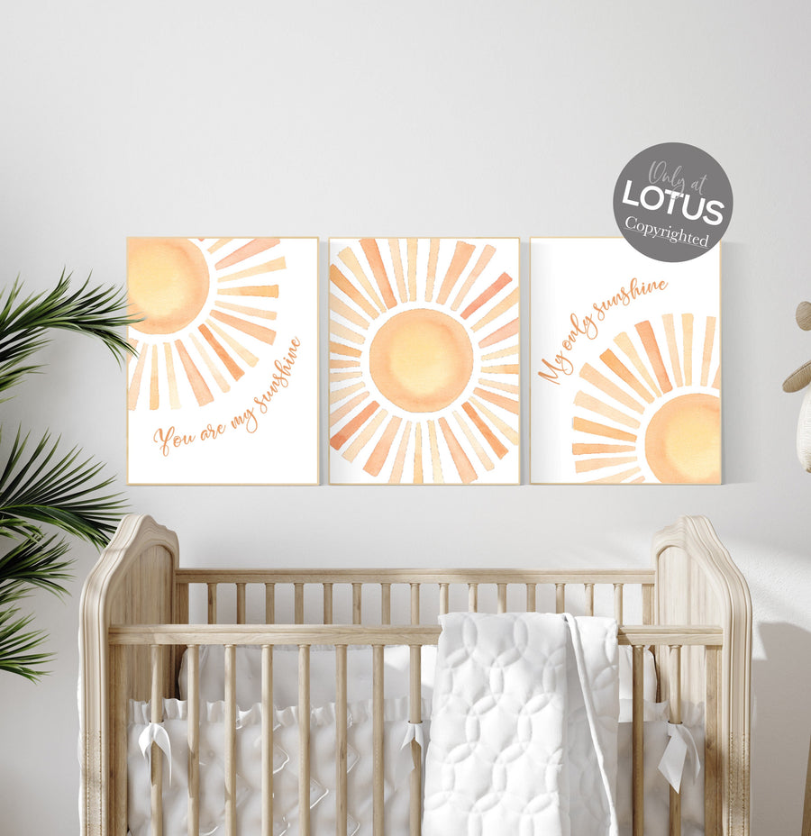 Boho sunshine nursery, Sunshine print, sun nursery, Nursery Wall art print, Boho wall art set , Gender Neutral Kids wall art, Sunshine decor