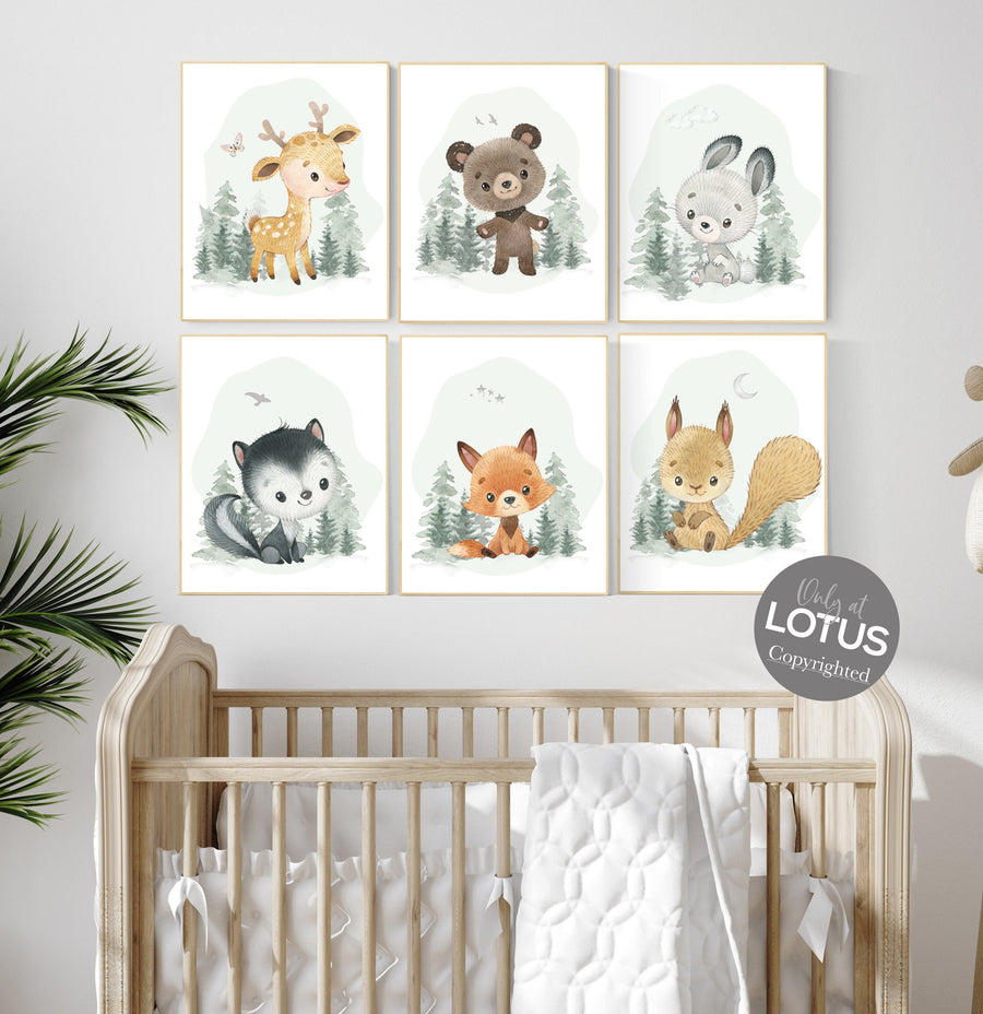 Woodland nursery decor, animals prints, woodland themed nursery, nursery art woodland, nursery prints gender neutral, woodland nursery ideas
