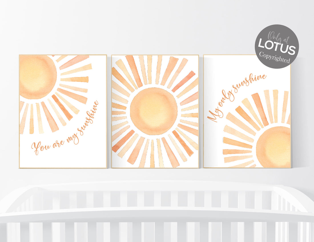Boho sunshine nursery, Sunshine print, sun nursery, Nursery Wall art print, Boho wall art set , Gender Neutral Kids wall art, Sunshine decor