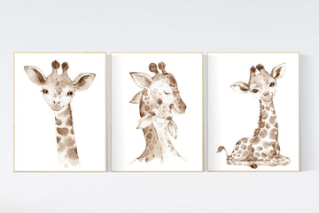 Nursery decor giraffe, giraffe nursery, gender neutral nursery, baby room wall art, woodland animals, giraffe prints, mom and baby giraffe
