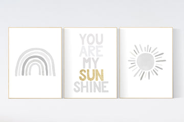 Nursery wall art grey, gray gold nursery, nursery decor neutral, baby room decor gender neutral, sunshine nursery, grey gold, baby room art