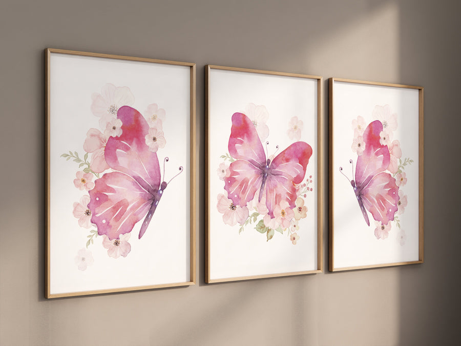 Nursery decor girl butterfly, pink Butterfly Nursery Art, Girl Nursery Art, Butterfly Nursery Decor for Baby Girl, Butterfly Art, flower