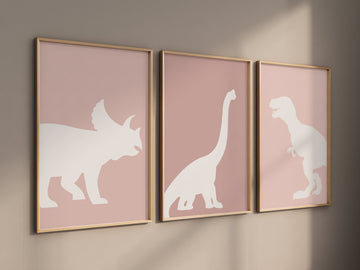 Dinosaur Prints, T-Rex Print, Triceratops Print, Brachiosaurus print, Dinosaur Wall art, girl nursery, blush nursery, blush pink