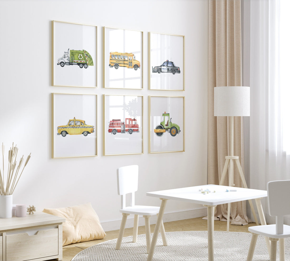 Boy Room Wall Art, Vehicle Nursery Prints, Transportation Nursery,  Construction Wall Art, Truck Wall Art, Nursery Truck Prints