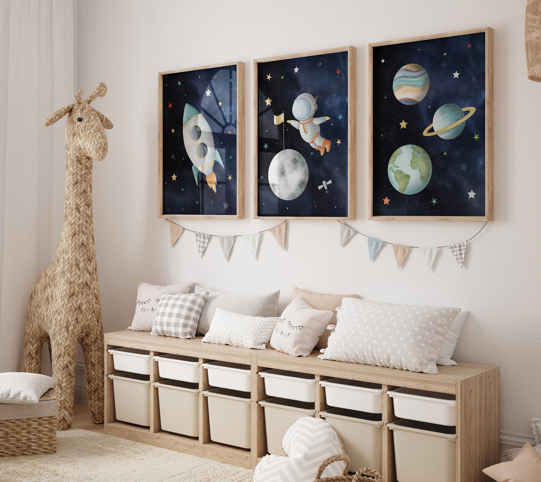 Space Nursery Prints, Nursery Decor Space Boy, boys room decor, Space Nursery Wall Art Set, Nursery Wall Art Space, Astronaut Prints