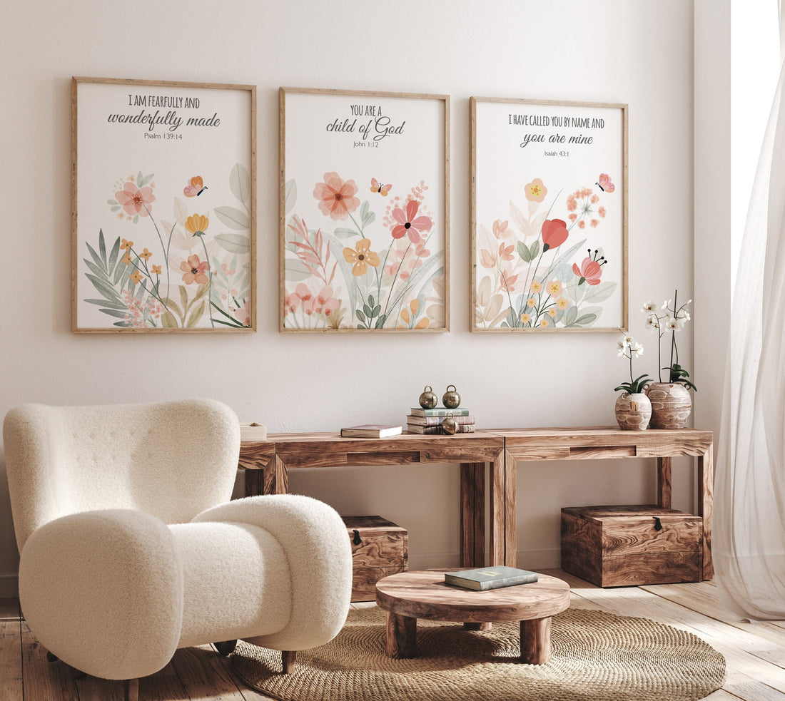 Wildflower Nursery Print: Boho Floral Decor, Bible Verse Art