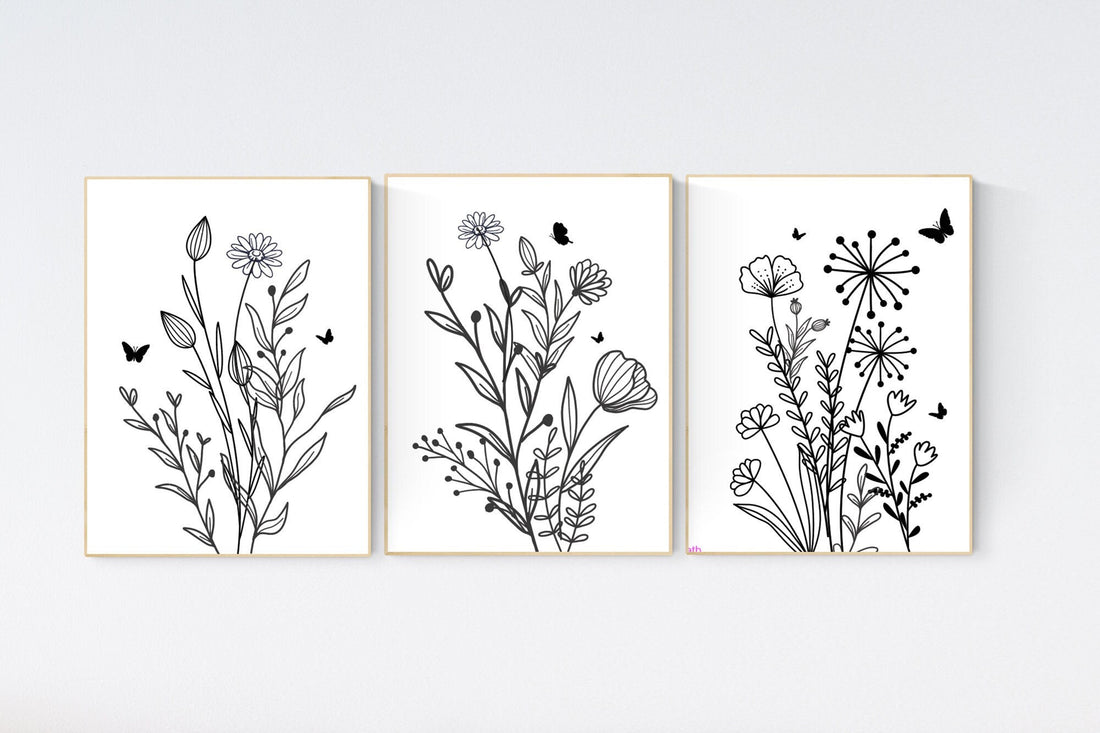 White Wildflower Wall Art Set of 3