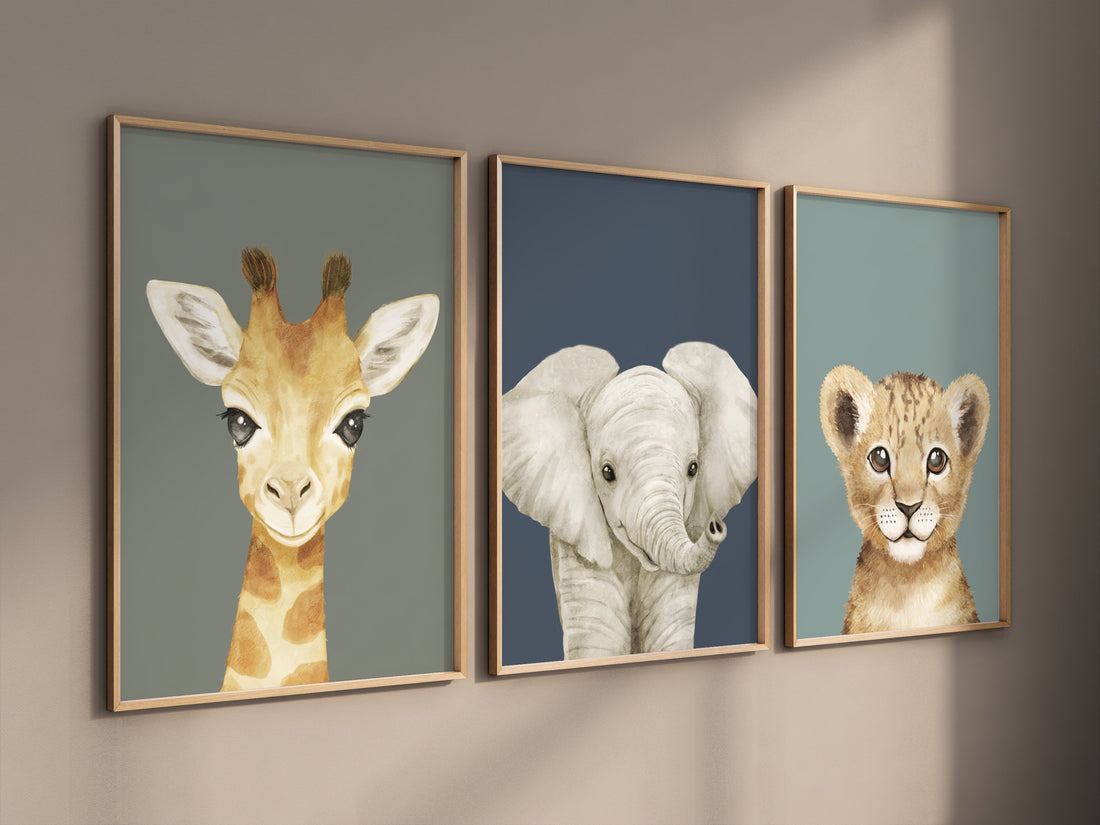 Animal Prints, Animal Nursery wall art, safari animals, Sage Green Nur ...