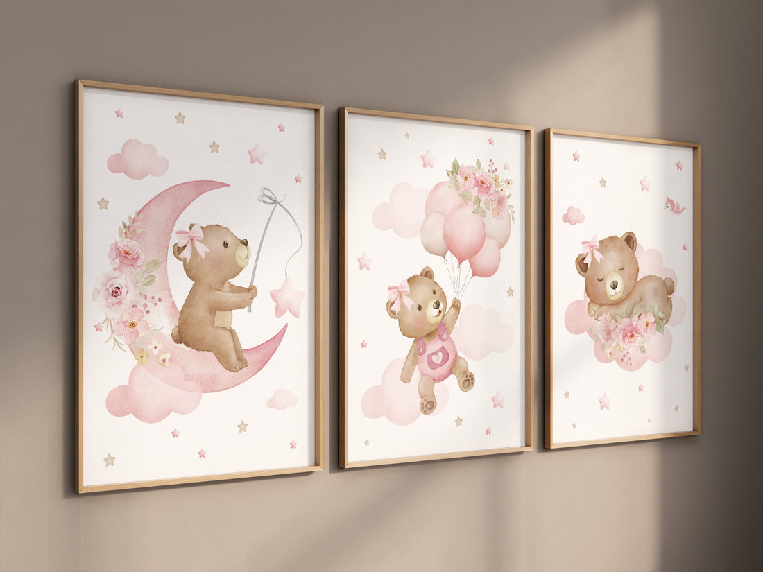 Bear Nursery Print: Pink Wall Art for Girl&