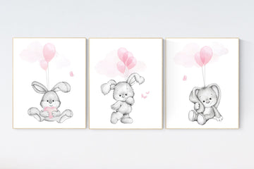 Nursery wall art bunny, pink nursery decor, Nursery decor girl bunny, bunny print nursery girl, rabbit nursery, rabbit print nursery