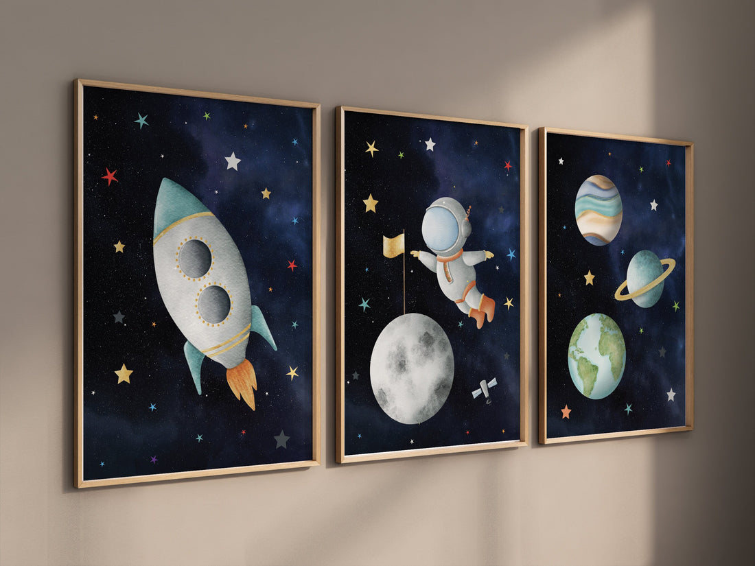 Space Nursery Prints, Nursery Decor Space Boy, boys room decor, Space Nursery Wall Art Set, Nursery Wall Art Space, Astronaut Prints