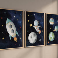 Space Nursery Prints, Nursery Decor Space Boy, boys room decor, Space Nursery Wall Art Set, Nursery Wall Art Space, Astronaut Prints