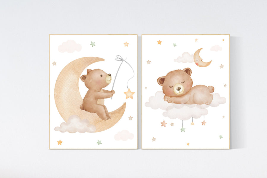 Nursery decor bear, nursery decor boy, bear nursery print, teddy bear decor, nursery wall art animals, boy nursery art, neutral colors