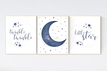 Twinkle twinkle little star, navy blue nursery decor, Nursery decor boy, moon and stars, navy nursery, boys room wall art, nursery prints