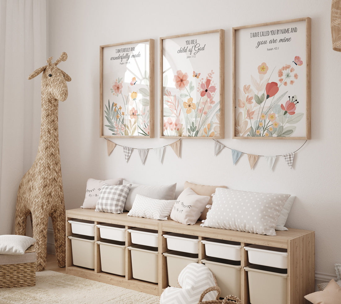 Wildflower Nursery Print: Boho Floral Decor, Bible Verse Art