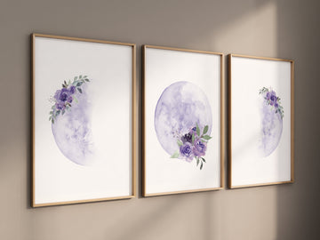 Moon wall art, Moon nursery decor, purple nursery, Full moon print, Moon print, nursery decor girl, moon phases print, girls room decor