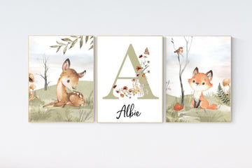 Animal nursery decor, woodland nursery prints, jungle animals, gender neutral nursery, Woodland Nursery, animal prints, fox, deer