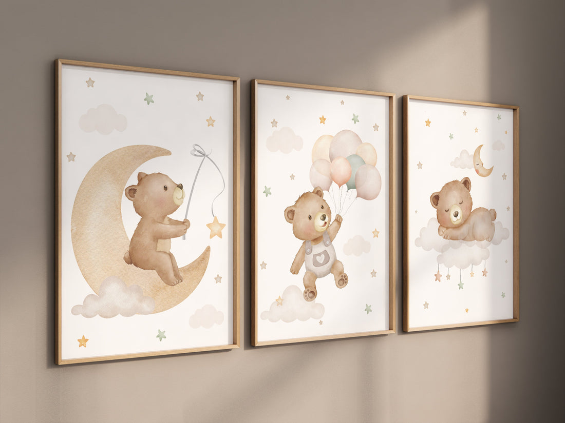 Bear Nursery Wall Art, Boy Nursery Decor, Woodland Animal Wall Art, Neutral Nursery Print, Cute Bear Kids Room Decor, Forest Baby Wall Art