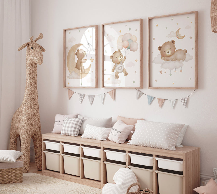 Bear Nursery Wall Art, Boy Nursery Decor, Woodland Animal Wall Art, Neutral Nursery Print, Cute Bear Kids Room Decor, Forest Baby Wall Art