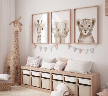 Nursery wall art animals, gray nursery, gender neutral nursery, neutral nursery, baby room decor, bear, elephant, giraffe, animal prints