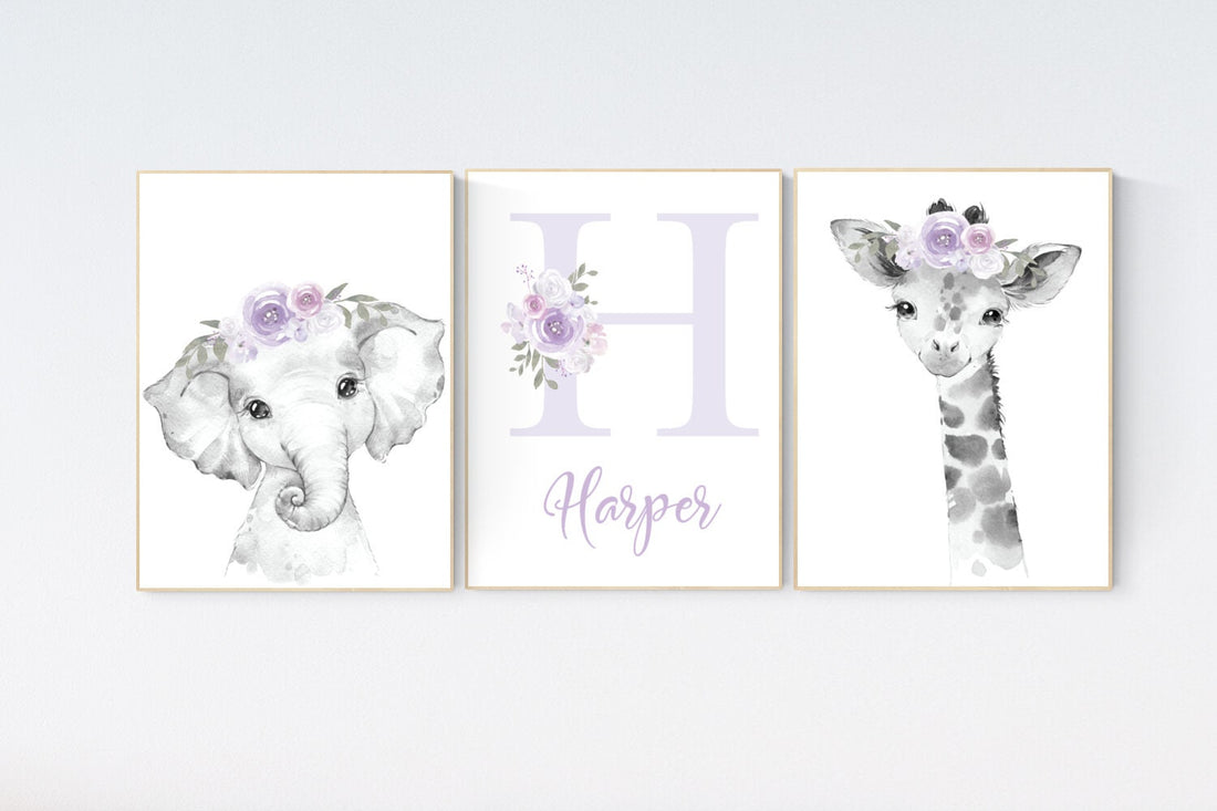 Nursery decor girl boho, Purple nursery, nursery wall art elephant, nursery decor girl, nursery decor girl floral, lilac nursery, lavender