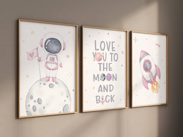 Pink Space nursery, girls Room Decor, Space Nursery Prints, Playroom Decor,space wall art, Outer Space Nursery Wall Art, Rocket Ship