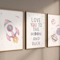 Girl nursery space, girls Room Decor, Space Nursery Prints, Playroom Decor,space wall art, Outer Space Nursery Wall Art, Rocket Ship