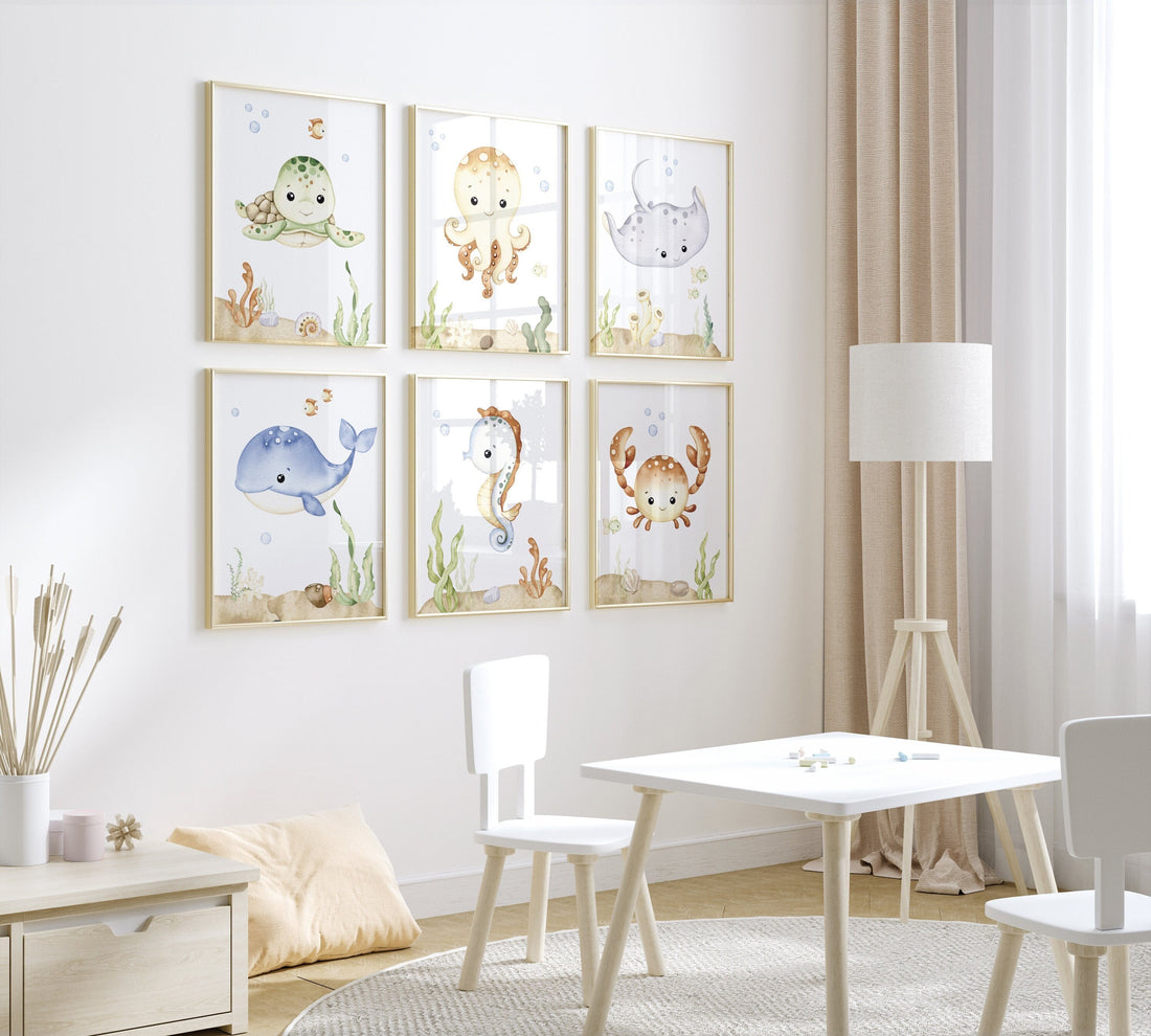 Sea Animal Nursery Prints: Watercolor Ocean Wall Art