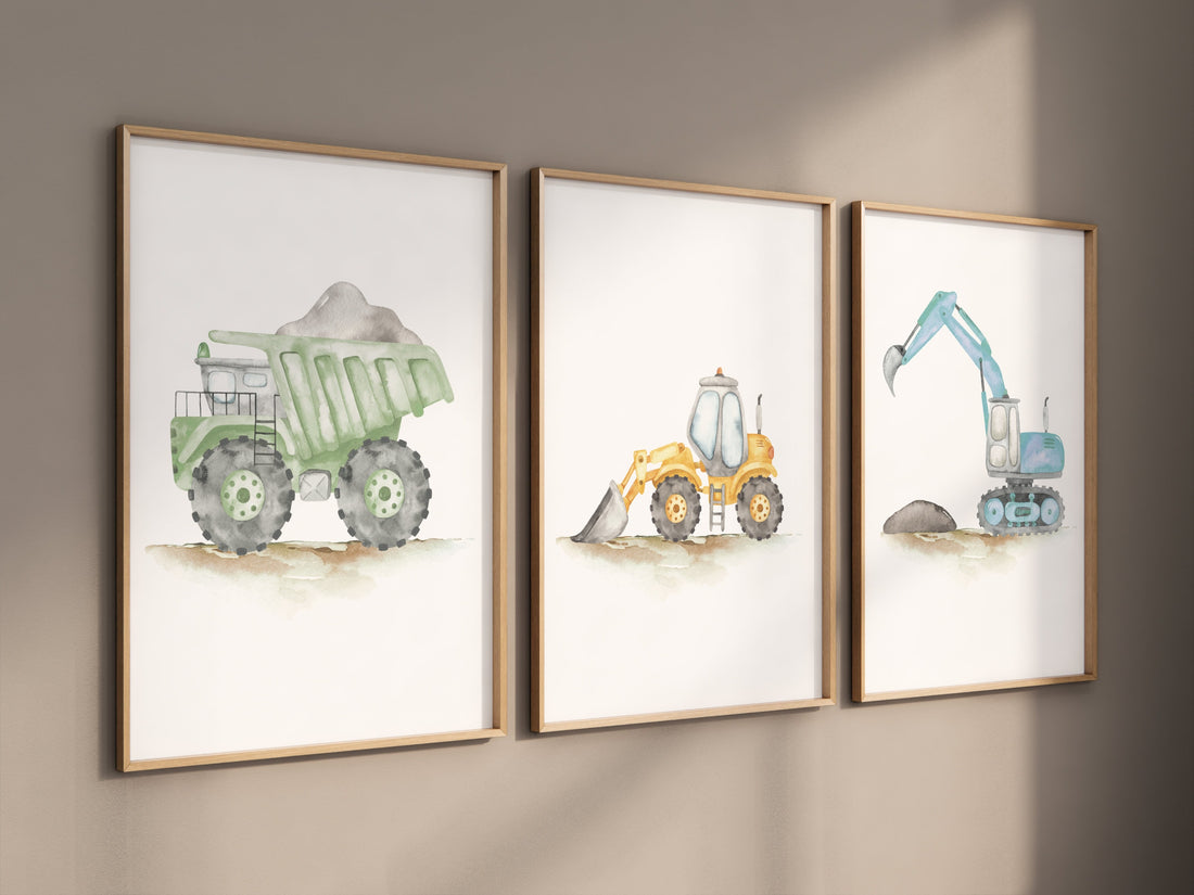 Boy Room Wall Art, Construction Vehicle Nursery Prints, Construction Wall Art, Transportation Print, Truck Wall Art, Nursery Truck Prints
