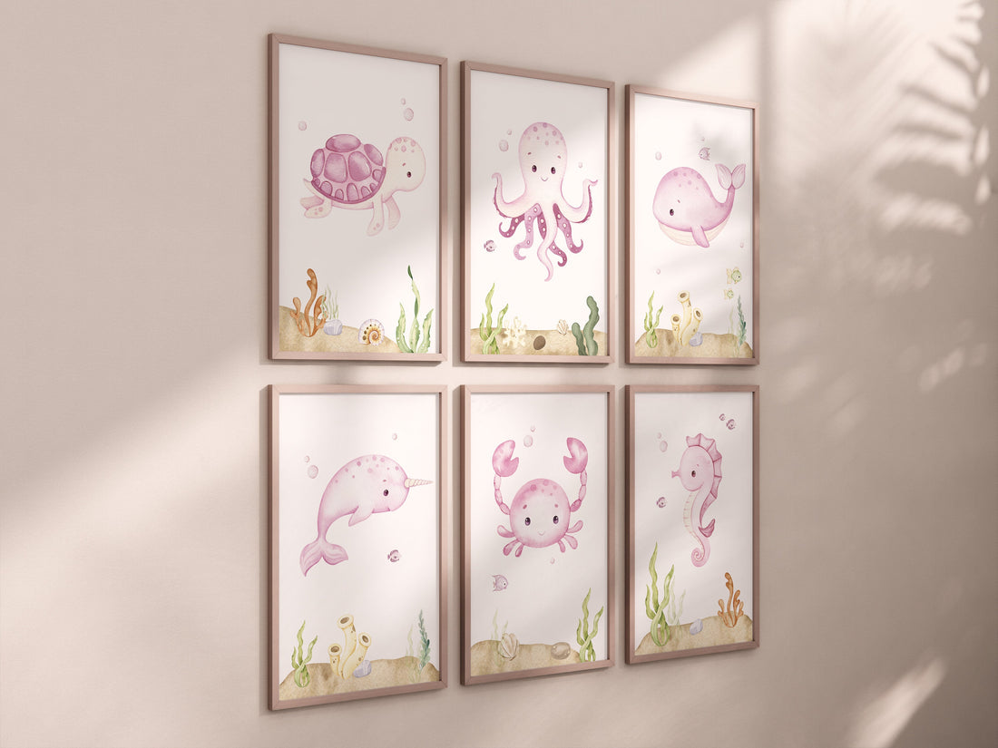 Nursery decor girl, ocean nursery, under the sea nursery, Under the sea wall art, pink nursery, girls room decor, sea nursery decor
