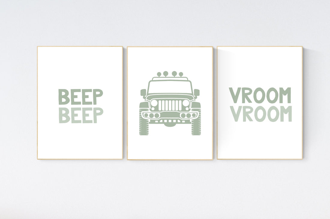 Truck nursery wall art, sage nursery, off road nursery, Car nursery decor, truck prints, boys room decor, toddler nursery, car prints, sage