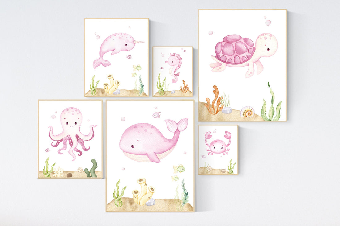 Nursery decor girl, ocean nursery, under the sea nursery, Under the sea wall art, pink nursery, girls room decor, sea nursery decor