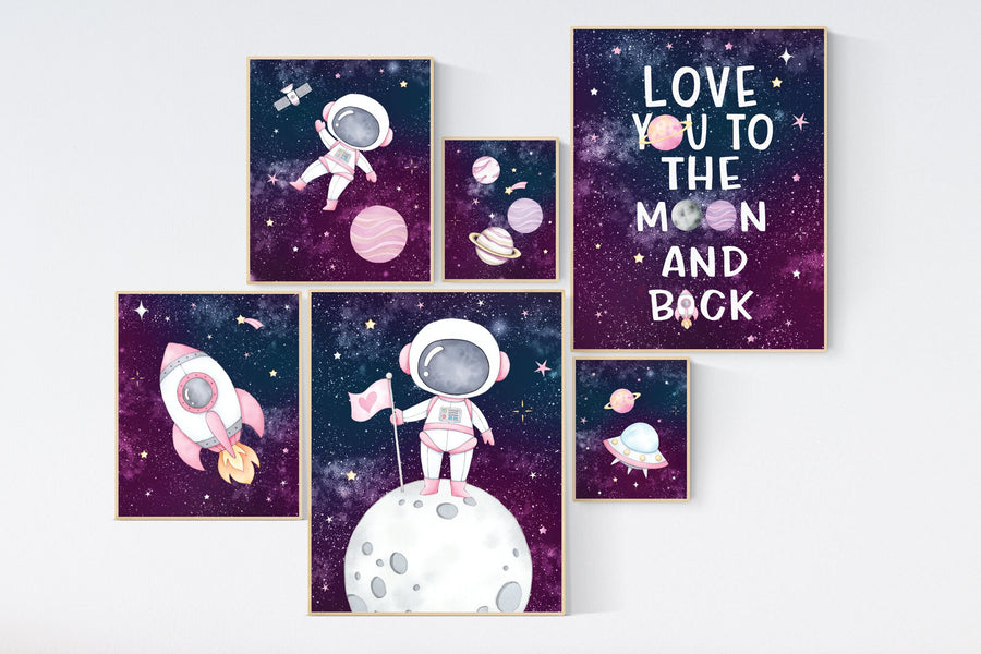 Space nursery, girls space wall art, Space Nursery Prints, Playroom Decor,space wall art, Outer Space Nursery Wall Art, Rocket Ship