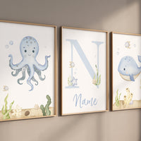 Ocean nursery decor, Nautical nursery print set, under the sea nursery, gender neutral nursery, whale nursery, Sea nursery, underwater