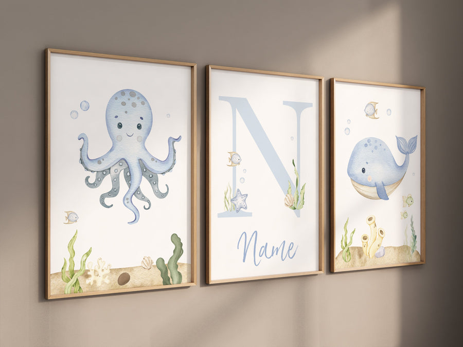 Ocean nursery decor, Nautical nursery print set, under the sea nursery, gender neutral nursery, whale nursery, Sea nursery, underwater