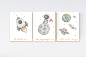 Outer Space Nursery Wall Art, Space Nursery Decor, Boys Room Decor, Rocket Ship, Astronaut print, Kids Room Decor, Space Nursery