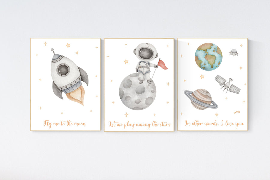 Outer Space Nursery Wall Art, Space Nursery Decor, Boys Room Decor, Rocket Ship, Astronaut print, Kids Room Decor, Space Nursery