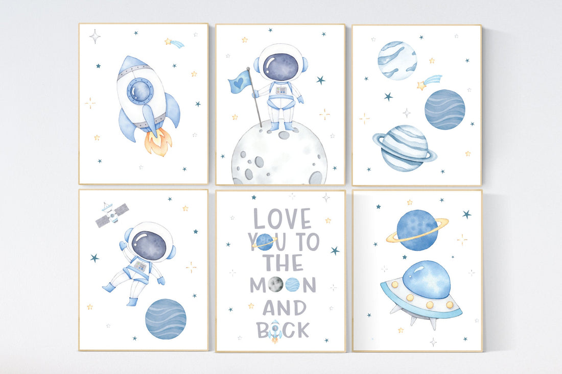 Space nursery, Boys Room Decor, Space Nursery Prints, Playroom Decor, space wall art, Outer Space Nursery Wall Art, Rocket Ship
