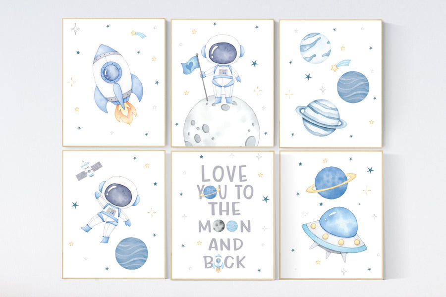Space nursery, Boys Room Decor, Space Nursery Prints, Playroom Decor, space wall art, Outer Space Nursery Wall Art, Rocket Ship