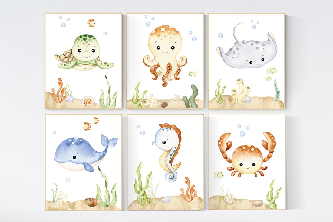 Sea Animal Nursery Prints: Watercolor Ocean Wall Art