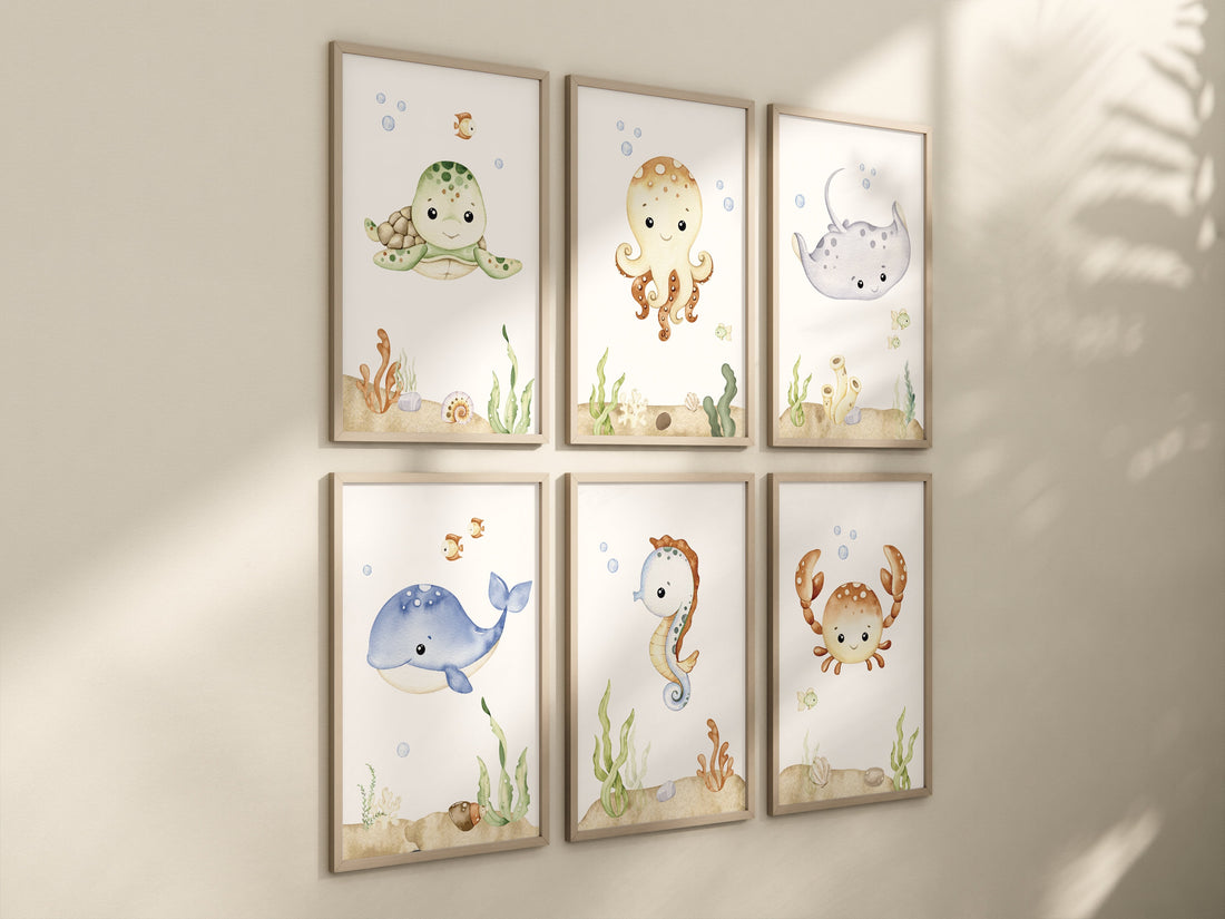 Sea Animal Nursery Prints: Watercolor Ocean Wall Art