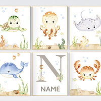 Ocean Animal Prints, Under the Sea Nursery Prints, Sea Animal Wall Art, Playroom Decor, gender neutral nursery, nursery prints, sea themed