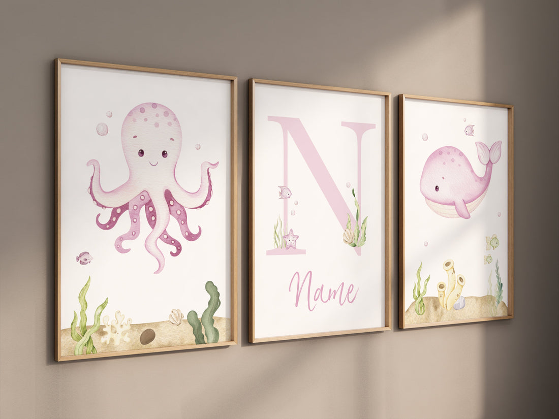 Ocean nursery decor, girl nursery, Nautical nursery print set, under the sea nursery, Under the sea wall art, pink nursery, girls room decor