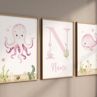 Ocean nursery decor, girl nursery, Nautical nursery print set, under the sea nursery, Under the sea wall art, pink nursery, girls room decor