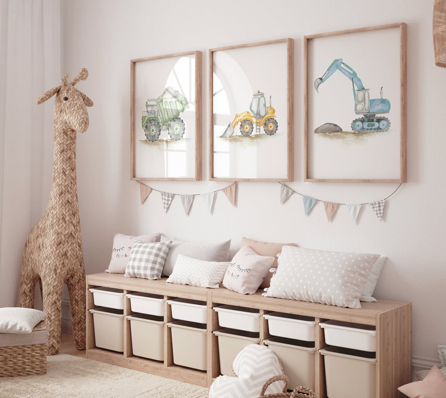 Boy Room Wall Art, Construction Vehicle Nursery Prints, Construction Wall Art, Transportation Print, Truck Wall Art, Nursery Truck Prints