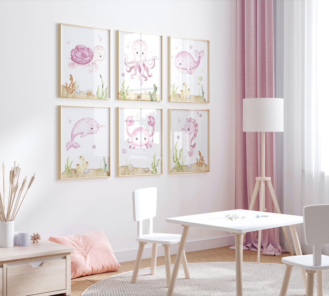 Nursery decor girl, ocean nursery, under the sea nursery, Under the sea wall art, pink nursery, girls room decor, sea nursery decor