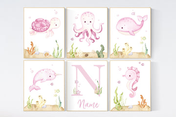Ocean themed nursery, girl nursery, ocean nursery, under the sea nursery, pink nursery, whale nursery, sea nursery decor, sea turtle