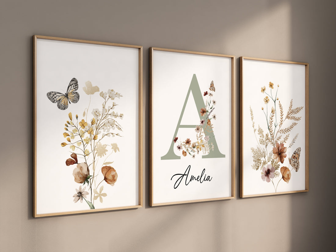 Personalized Floral Name Print: Boho Nursery Wall Art